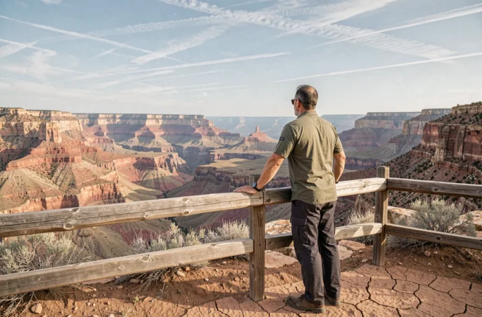 Homme admirant un canyon depuis un belvédère lors d'un voyage d'aventure sur mesure en pleine nature