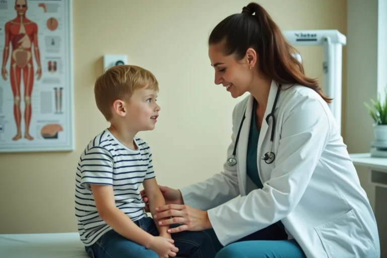 Pédiatre examinant un enfant en consultation médicale pour un bilan hépatique avec ASAT élevé