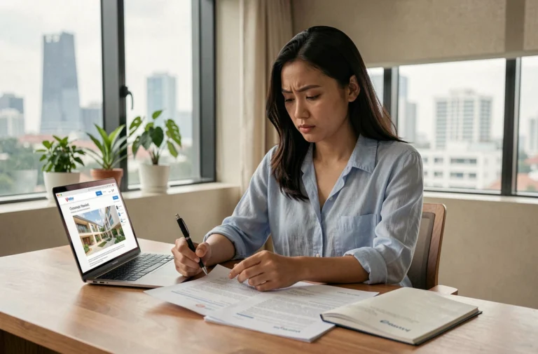 Femme vérifiant un contrat de location d'appartement à Bangkok pour éviter les arnaques immobilières
